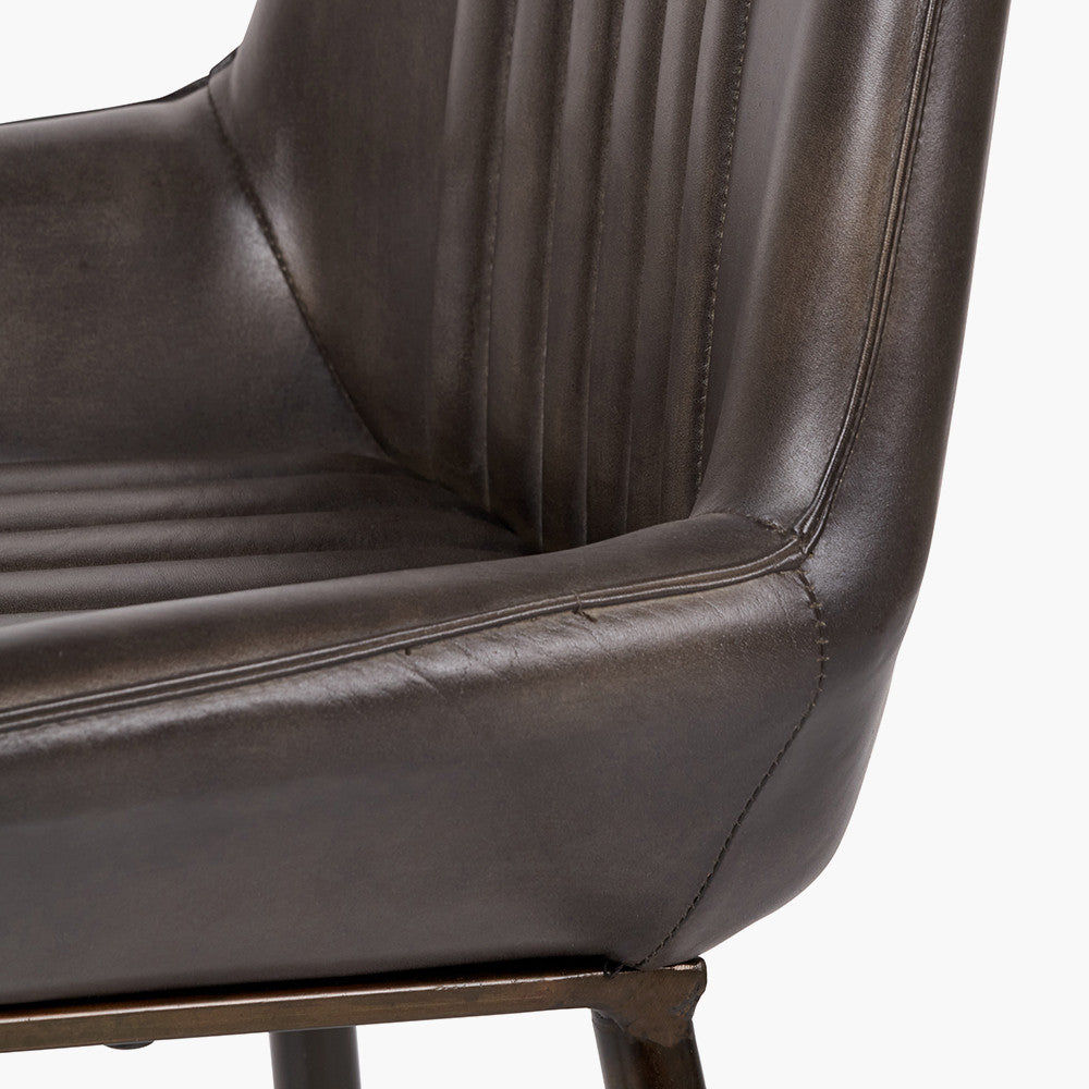 Angelo Peppercorn Leather & Bronze Metal Retro Dining Chair
